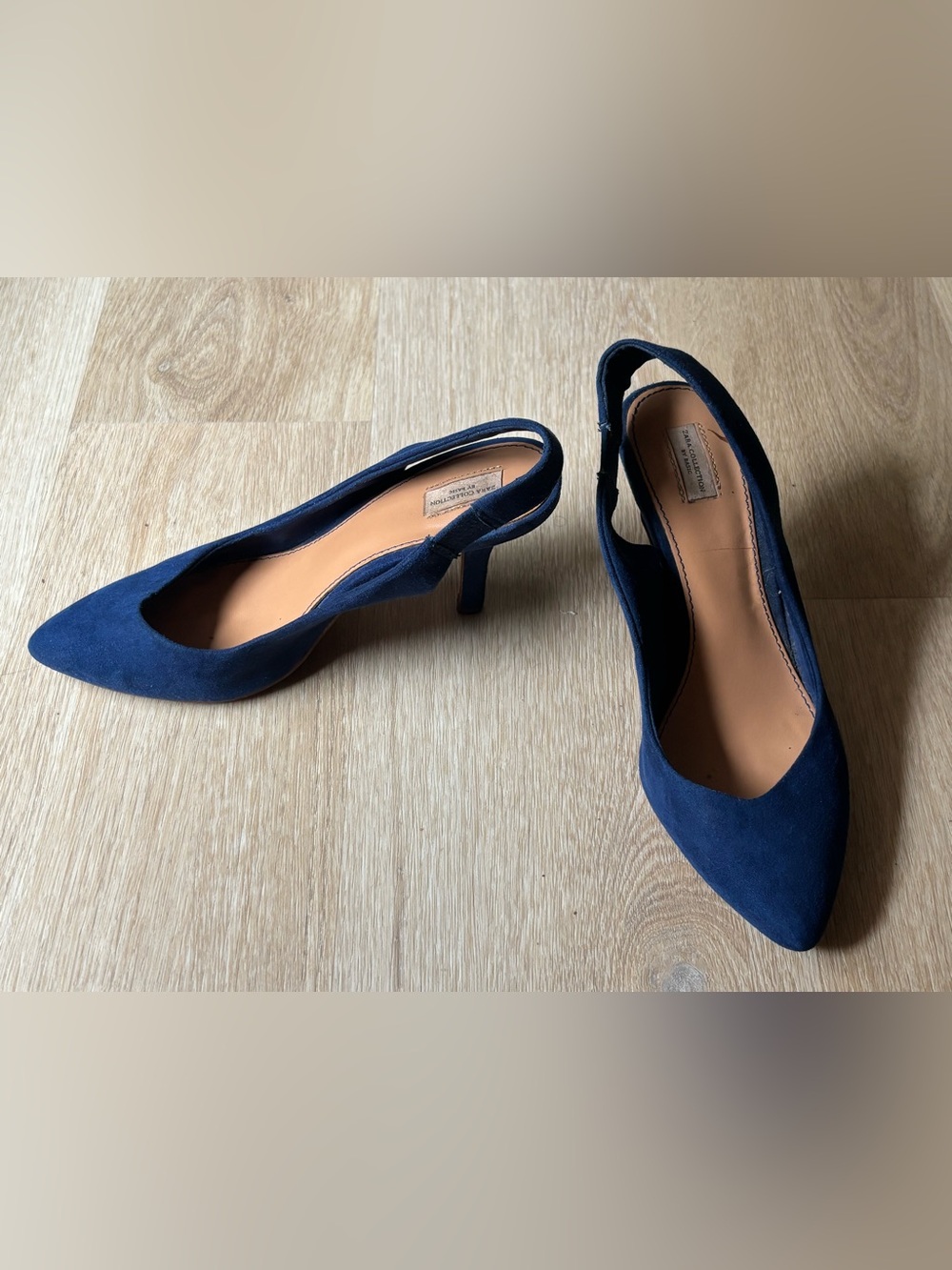 Zara Navy Suede Pointed Slingback Pumps